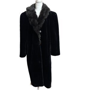 Vtg American Signature Faux Fur Coat Womens XL Black Luxury Mob Wife Timeless
